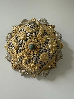 Hecho en Bután Bután Bután Koma Broche Colgante Oro Plata, Piedra Turquesa Foto 1 de 4