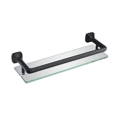 16" Bathroom Glass Shelf with Railing - Matte Black Wall-Mounted Shower Shelv... - Image 1 of 4