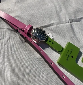 Kate Spade Rosa Leder Gürtel Silber Muschel Schnalle Coastal Chic Größe M - Bild 1 von 9