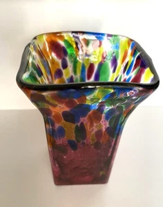 Kitras Hand Blown Art Glass Signed KAG 2005 Multicolor Purple 5.5” Vase - Picture 1 of 12
