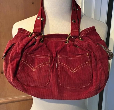 Bolsa de veludo vermelha vintage não usada Levis com bolsos de logotipo hippie boho - Imagem 1 de 4