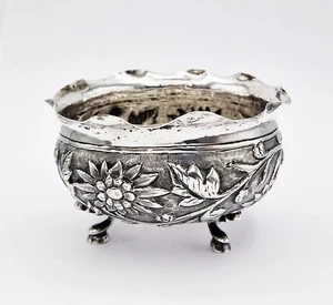 ANTIQUE INDIAN COLONIAL SOLID SILVER FLORAL SUGAR BOWL c1900 - Picture 1 of 7