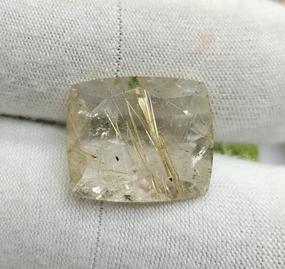 Cuarzo rutilo corte cojín, 8,15 quilates, piedra rutilo dorado natural fabricación de joyas Foto 1 de 4