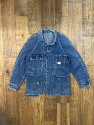 VTG 1950s Penneys Pay Day Chore Coat Jacket Denim 20 X 28 Distressed Painted - Image 1 of 4