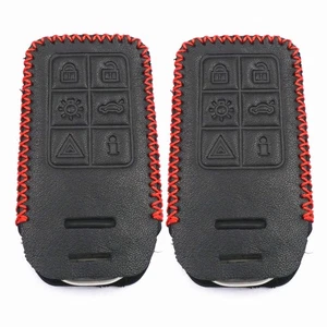 2Pcs Black Leather For Volvo S60 S80 V60 V70 XC60 XC70 6 Buttons Smart Key Fob - Picture 1 of 4