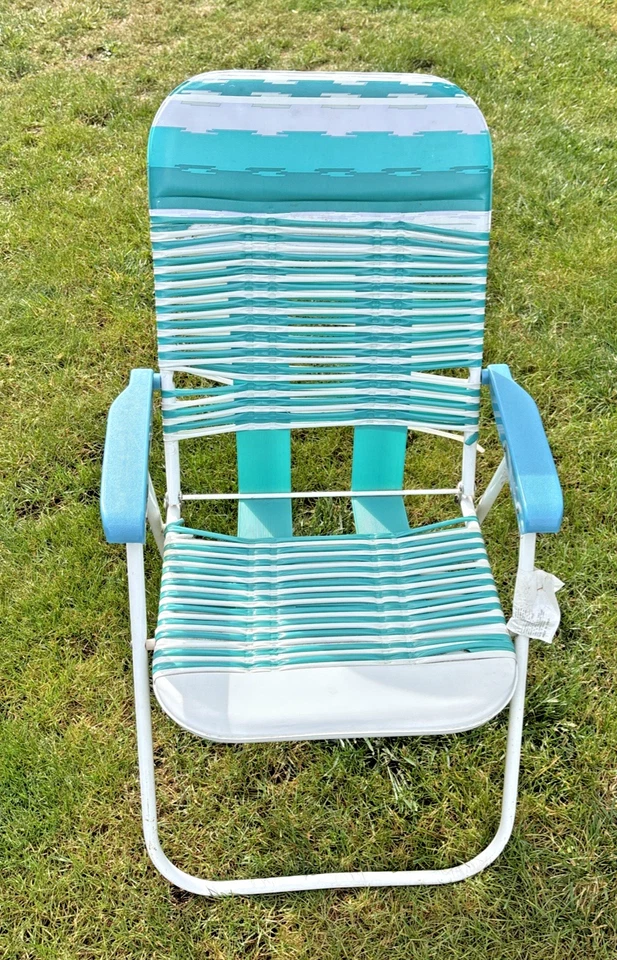 Tubo de vinil PVC geléia Y2K vintage plástico dobrável gramado cadeira de praia azul TEAL - Imagem 1 de 4