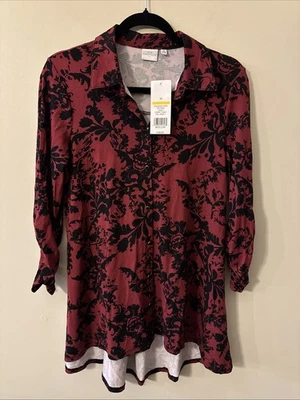 New Directions Floral Print Crepe Tunic Button-up Top size Med NWT MSRP $48 - Image 1 of 3