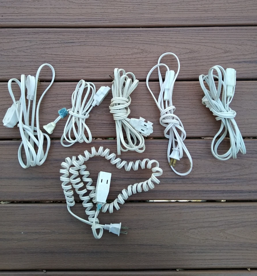 Vintage Extension Cord Lot of 6 GE 6Ft, 7FT, 9Ft, 12FT WHITE - Image 1 of 1