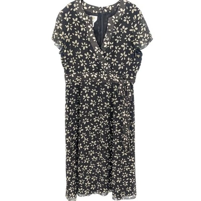 Talbots Dress Womens 14 Brown Vintage Floral Pure Silk Faux Wrap Midi Y2K Flowy - Image 1 of 4