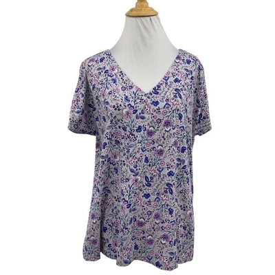 Camisa Jill Mujer M Mediana Supima Mezcla Algodón Lujo Plisado Espalda Floral Cuello en V Foto 1 de 4