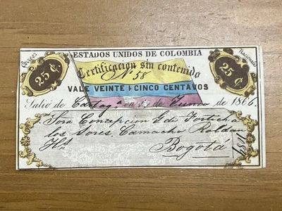 Sello Cartagena Cartagena 25 Cantavas Cubierta Colombia 1866 a Bogotá Foto 1 de 4