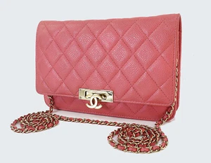 Auténtica Cartera CHANEL Coral Rosa Caviar Cuero Matelasse Con Cadena WOC #55746 - Imagen 1 de 22