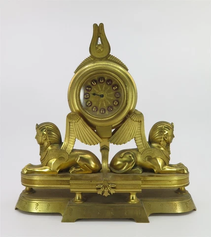 Vintage Ornate Art Deco Egyptian Revival Gilt Mantle Clock 8.75" Wide x 9" Tall Cover