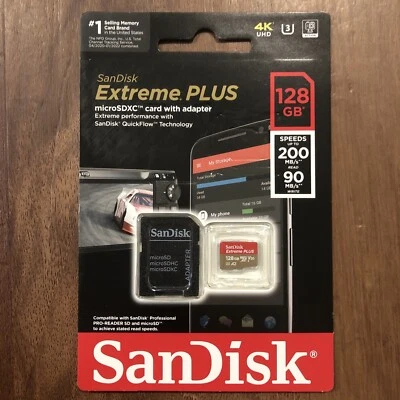 SanDisk Extreme Plus MicroSDXC Memory Card With Adaptor 128GB - Image 1 of 2