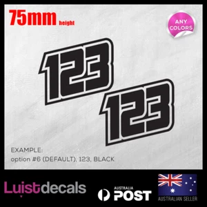 2x Custom 75mm Height Racing Race Number Plate Peewee50 PW50 Decals Stickers - Picture 1 of 3