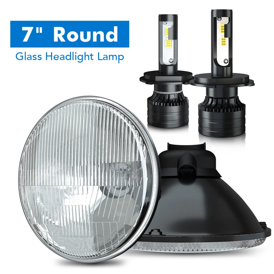 适用于 1966 - 1973 吉普突击队 7 英寸圆形密封光束玻璃灯 H4 灯泡 H6024 — 第 1/4 张图片