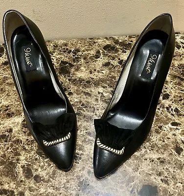 Zapatos de salón 9West vintage de cuero negro y gamuza Foto 1 de 4