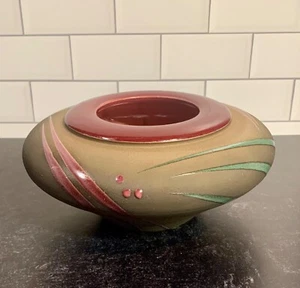 8” Rd Beautiful Studio Pottery Planter With Cranberry and Green Accents - SIGNED - Picture 1 of 5