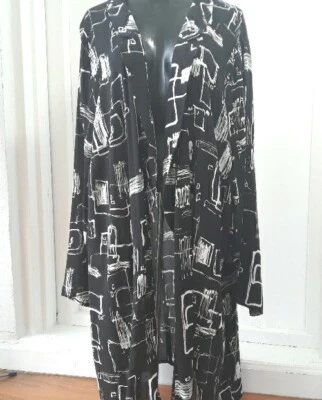 Ulla Popken Plus Plumero Abierto Negro Blanco 24/26 Túnica Elegante Manga Larga Versátil Foto 1 de 4