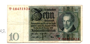 1924 Germany Deutsch 10 Reichsmark Circulated Currency Reichs Bank    A2 - Picture 1 of 2