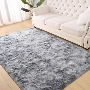 Fluffy Area Rugs for Living Room Bedroom 6x9 Feet Tie-Dyed Grey Shag Large Ru... - Picture 1 of 7