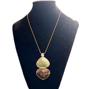 Coldwater Creek Green Black Marbled Long Pendant Necklace Silver Tone 20 in Boho - Picture 1 of 15