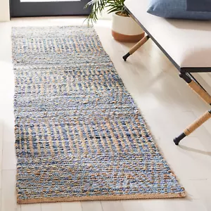 Cape Cod Collection Runner Rug - 2'3" X 12', Natural & Blue, Handmade Flat Weave - Picture 1 of 12