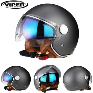 Open Face Motorbike Scooter Retro ECE Road Legal Crash Jet Helmet ViPER RSV19 - Picture 1 of 7