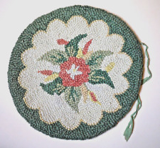 Vintage hooked rug Flower Chair Pad 15”      B