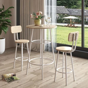 3-Piece Bar Table Set for 2, Small 2-Tier Round Bistro Pub Dining Table w/ Stool - Picture 1 of 10