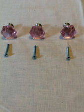 3 VINTAGE PINK ACRYLIC DRAWER KNOBS WITH CROME BASES 1.25 X 1.25 INCH 51523a