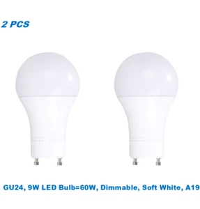 2 Bulbs,9W (60W Equivalent),Dimmable,A19 LED,Soft White 3000K,GU24 Base Bulb - Picture 1 of 2
