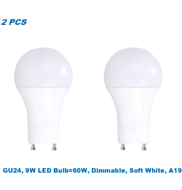 2 Bulbs,9W (60W Equivalent),Dimmable,A19 LED,Soft White 3000K,GU24 Base Bulb - Image 1 of 2
