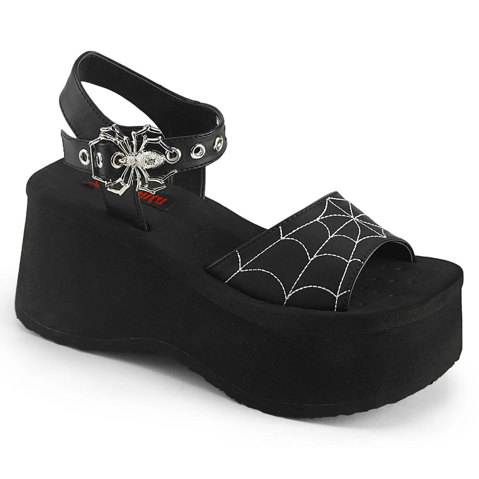 Black High Platform Foam Sandals Spiderwebs Gothic Witch Shoes Wednesday Demonia - Image 1 of 1