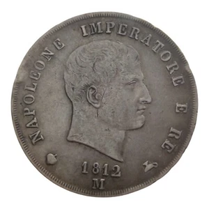 1812 M 5 Lire Kingdom of Italy Napoleon Large Crown Thaler Sized Silver Coin 5E - Picture 1 of 2