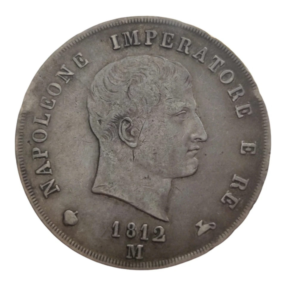 1812 M 5 Lire Kingdom of Italy Napoleon Large Crown Thaler Sized Silver Coin 5E - Image 1 of 2