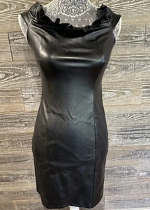 Venus Mini Dress Size 2 Black Faux Leather Sleeveless Back Zip - Picture 1 of 5