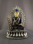 Lord Shakyamuni Buddha Gold Face Hand Paint Silver Oxide Copper Statue Figure 