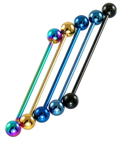 Single 14g or 16g Titanium Plated Industrial Barbells Stainless Steel Ear Bar - Image 1 of 1