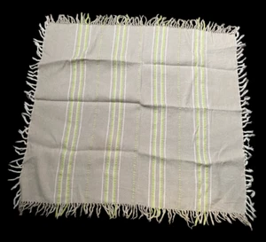 Vintage Tablecloth Linen Natural Colour Striped Fringe 98 x 90cm - Picture 1 of 6