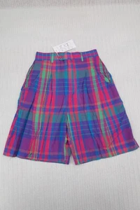 Vintage Culotte Shorts Womens 7/8 Purple Madras Plaid High Waisted Pleated 90s - Picture 1 of 10