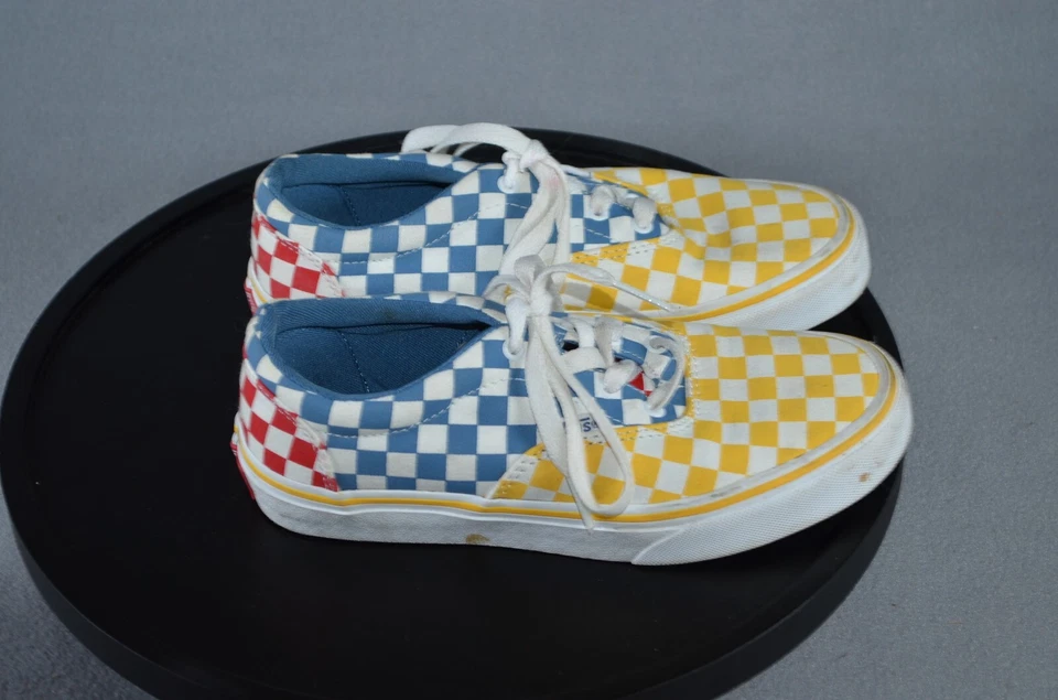 VANS Checkerboard Tenis Clásicos Juveniles Talla 3 Azul Rojo Amarillo Zapatos Con Cordones Foto 1 de 4