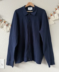 Wax London Tristan camicia manica lunga maglia tessuto blu navy preppy abbottonata uomo XXL - Foto 1 di 11