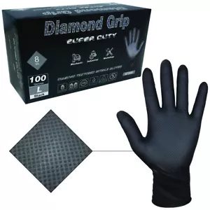Guantes industriales de nitrilo negro de alta resistencia con textura de diamante elevado, 8 mil - Imagen 1 de 10