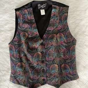 Chaleco tapiz vintage años 80 casa especializada moda chaleco floral negro talla S M - Imagen 1 de 3