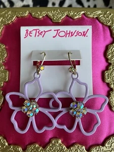Betsey Johnson Flower Show Lavender Purple Flower Crystal AB Earrings - Picture 1 of 3