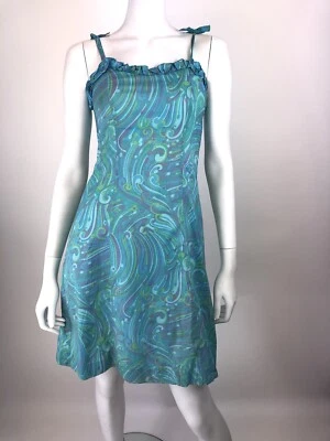 ВИНТАЖНЫЙ ОРИГИНАЛЬНЫЙ 1960-Х MOD ПСИХОДЕЛИЧЕСКАЯ БИРЮЗА АБСТРАКТНОЕ СОЛНЦЕ ПЛАТЬЕ UK 8 - Изображение 1 из 4