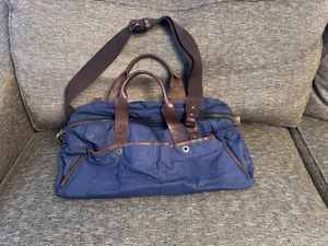 J. Fold Roadster Duffel Bag Blue Canvas & Brown Leather (Authentic Pre-Owned) - Picture 1 of 24