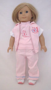 Pink and White Girls Varsity 3pc Pant Set Fits 18inch American Girl Dolls - Picture 1 of 4