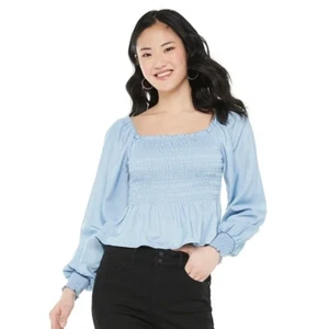 Candies Smocked Long Sleeve Blue Women's Top (XS) - Picture 1 of 9